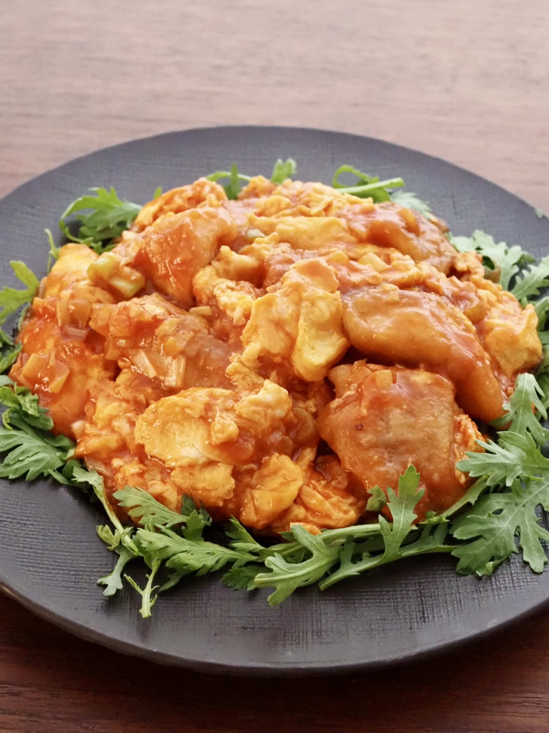 たらと卵のチリソース炒め