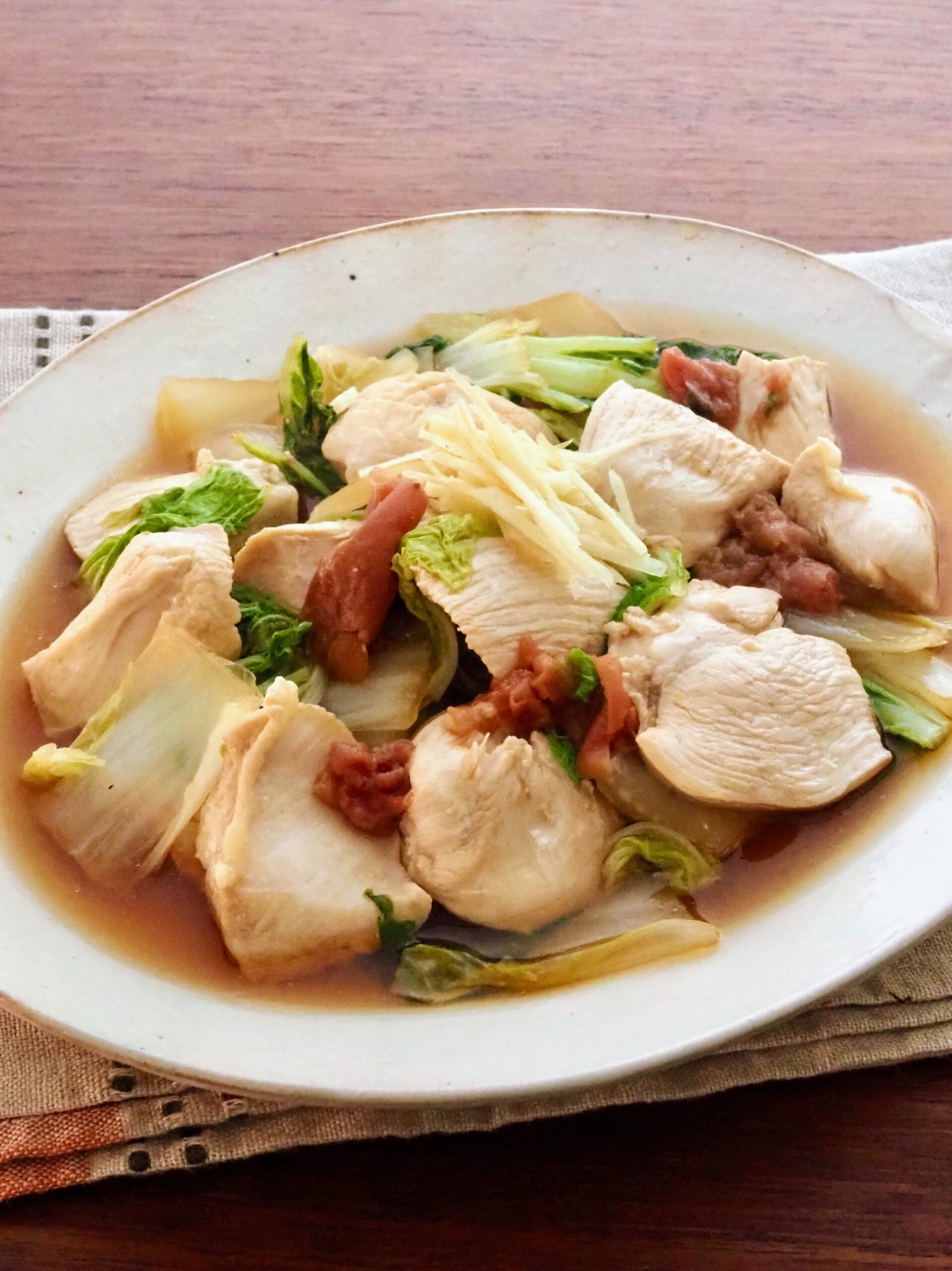 鶏むねと白菜の梅しょうが蒸し煮