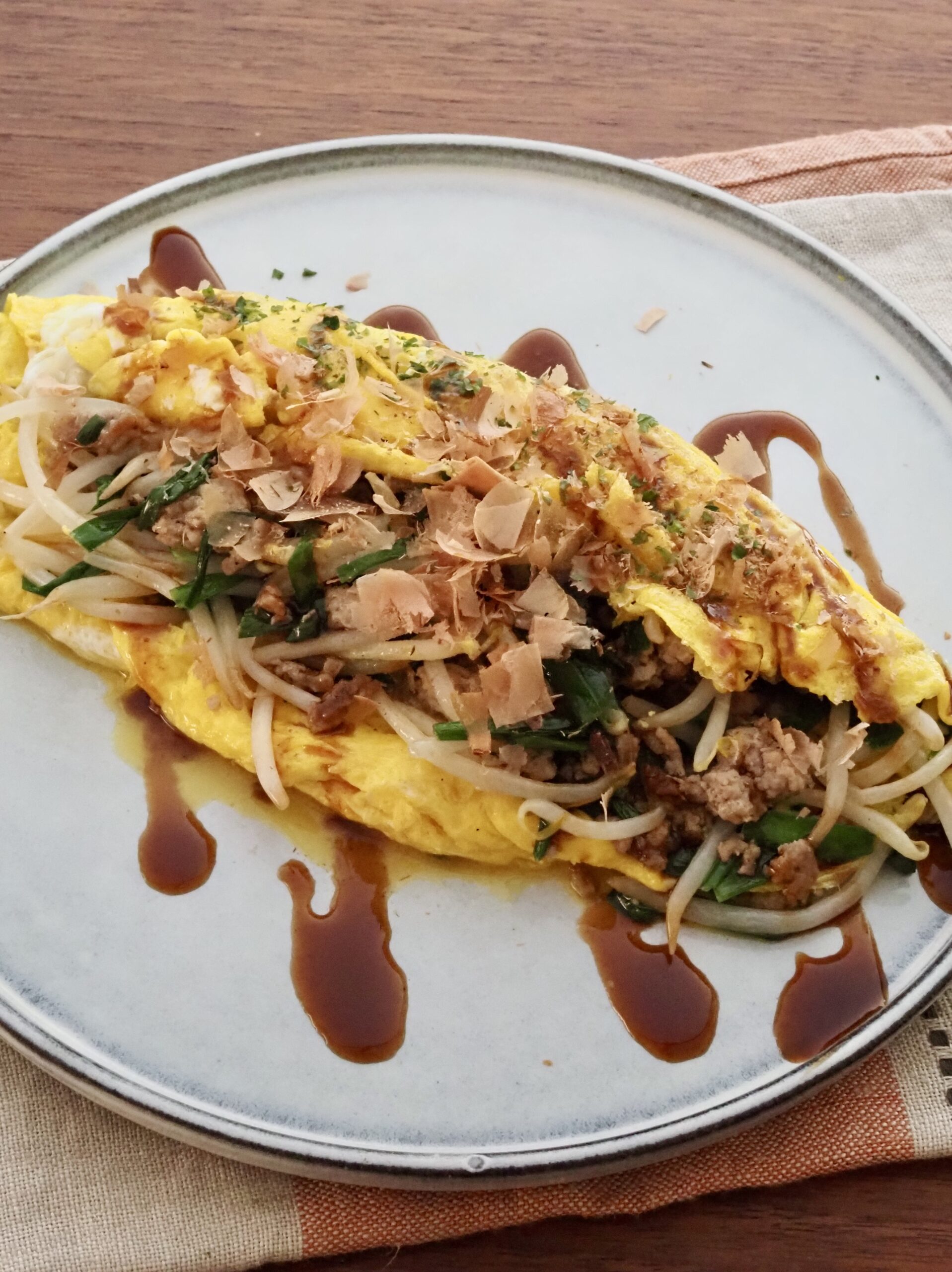 ひき肉ともやしのとんぺい焼き