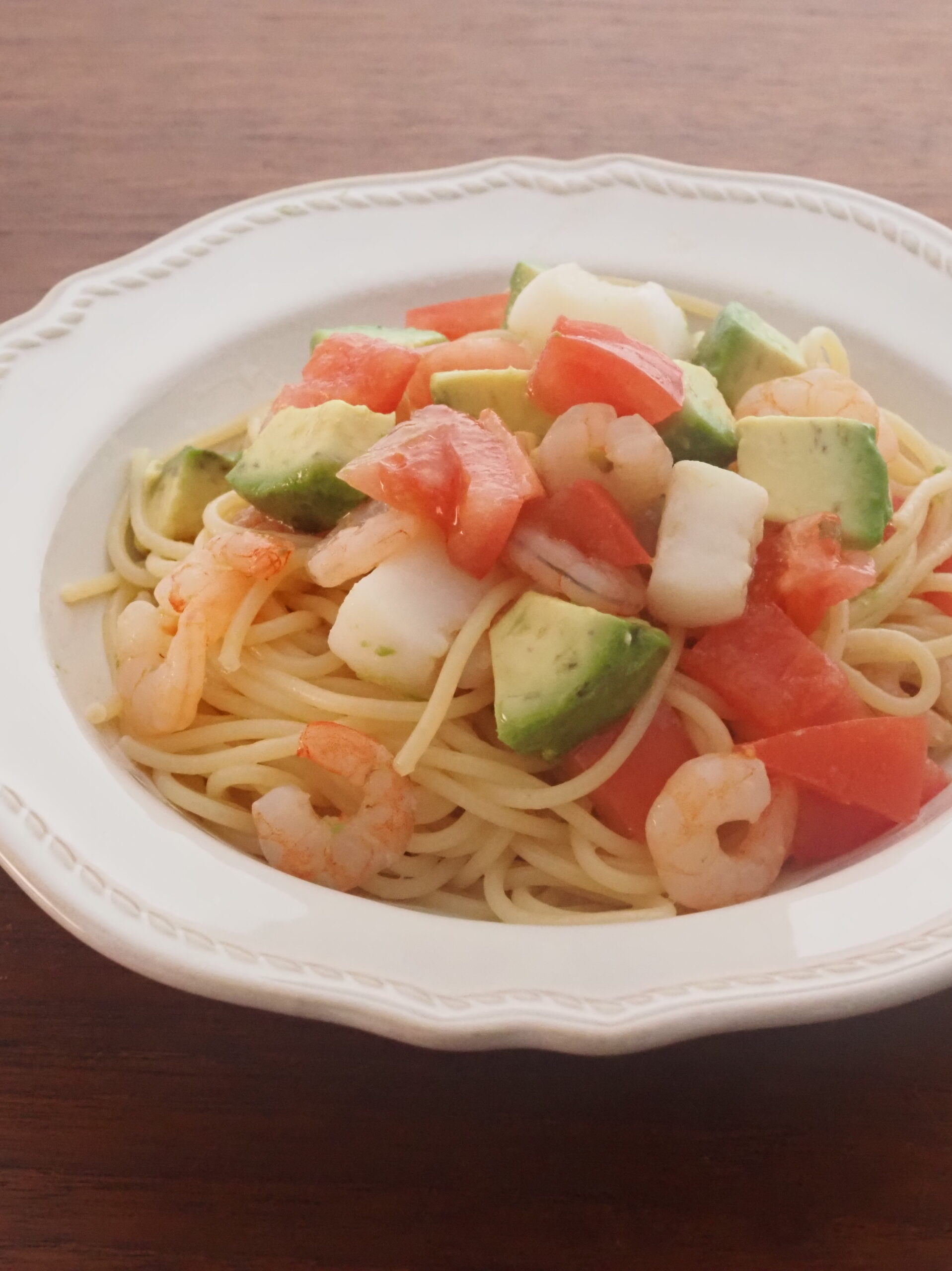 シーフードミックスの冷製パスタ